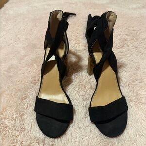 Express Black Suede Twist-Strap Block Heel Sandals - Women